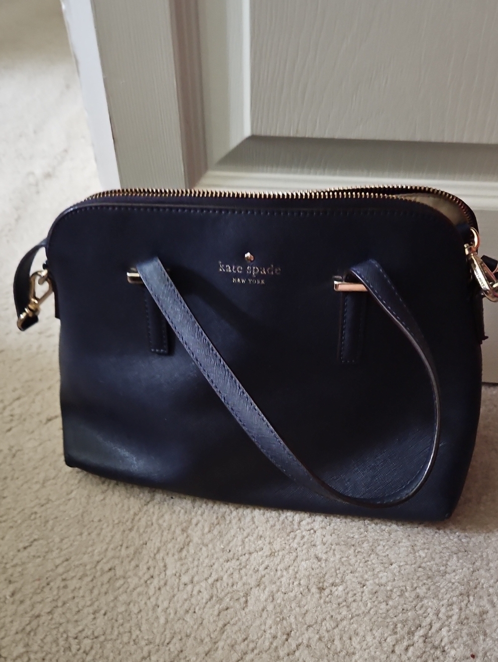 kate spade Navy Leather Crossbody with Gold Hardware